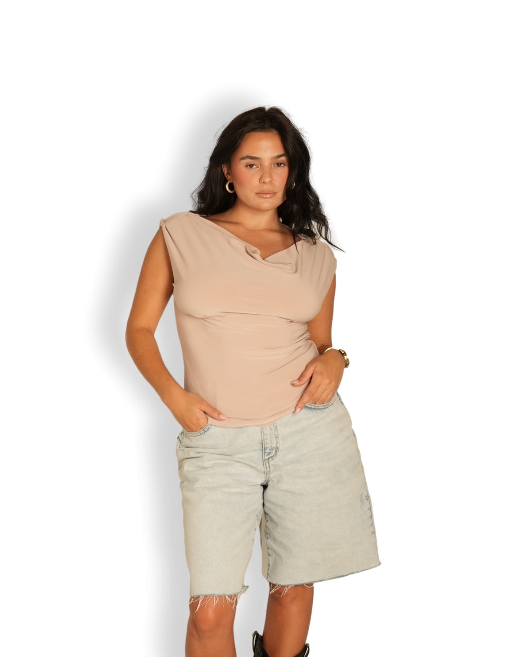L | Tan Cowl Neck Top