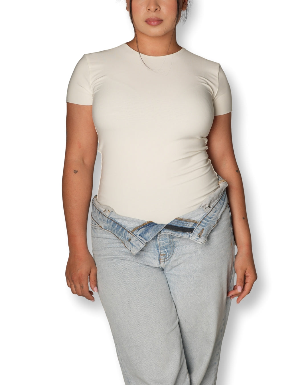 L | Cream Basic T-shirt