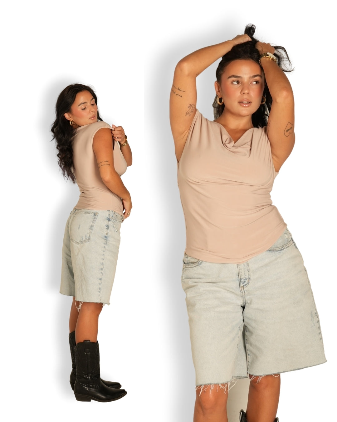 L | Tan Cowl Neck Top