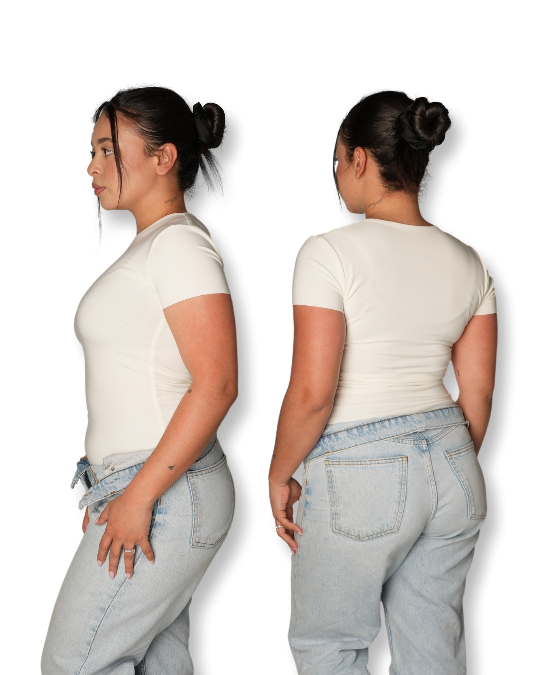 L | Cream Basic T-shirt