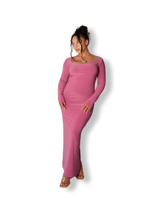 Small: Short Mulberry Pink Long-sleeved Sculpted Dress