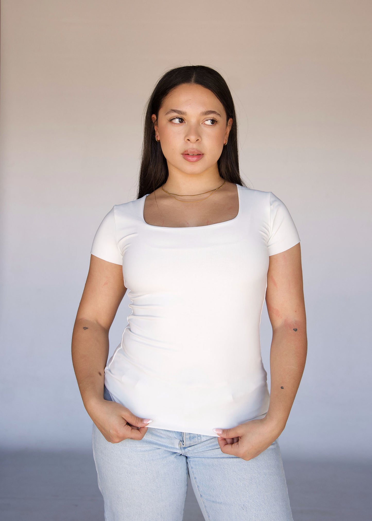 Cream Square Neck T-shirt