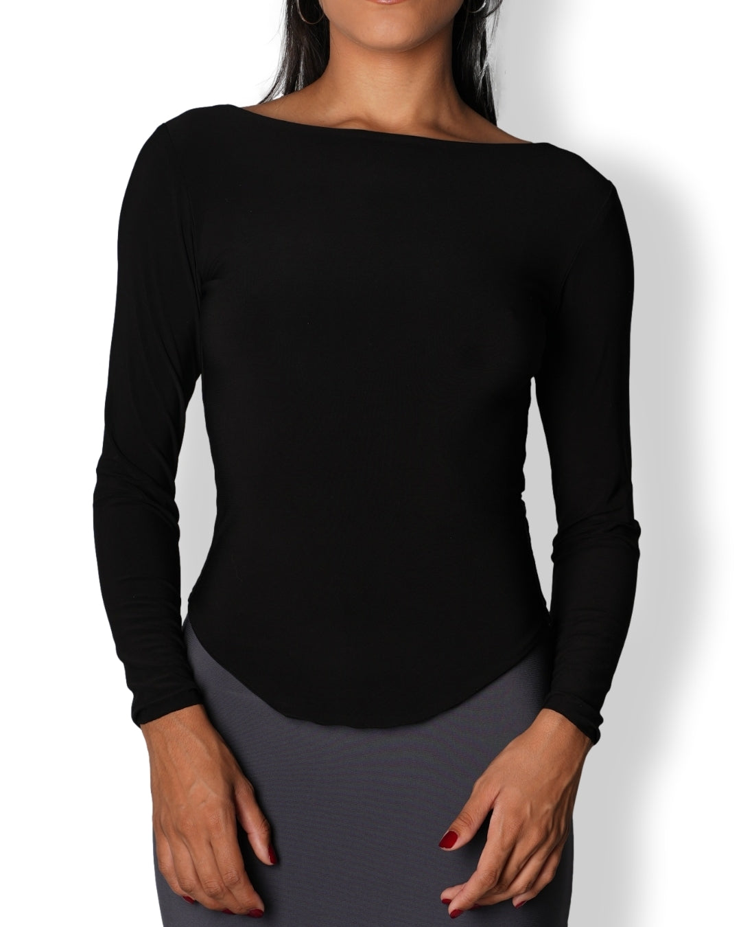 Black Boat Neck Top