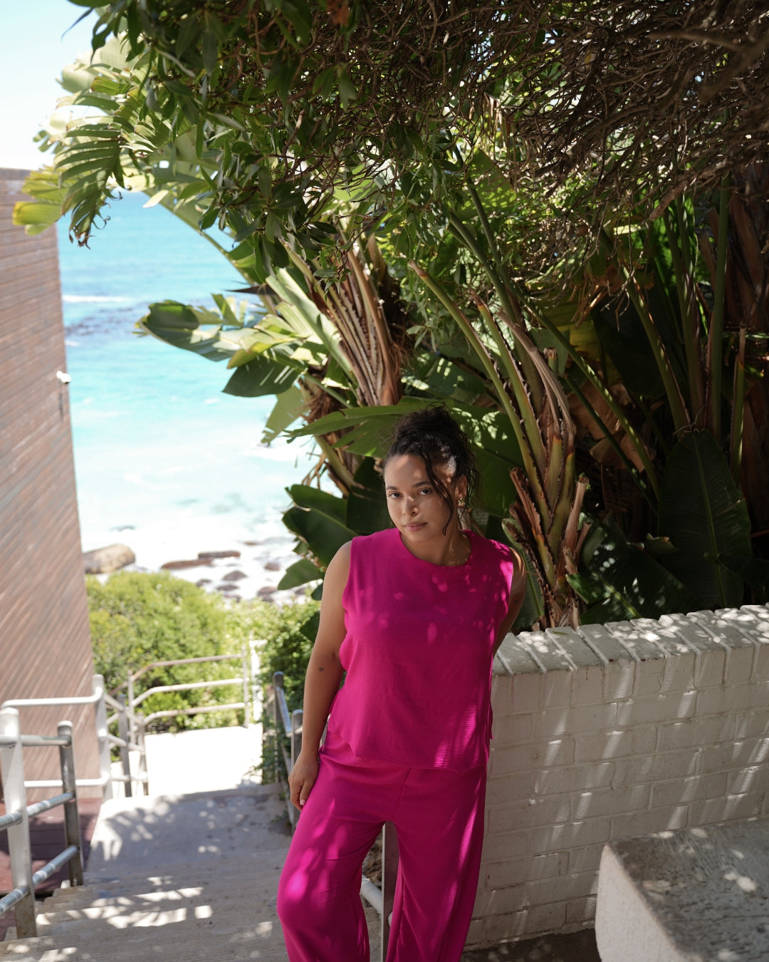 Magenta Crinkle Straight Leg Resort Pants