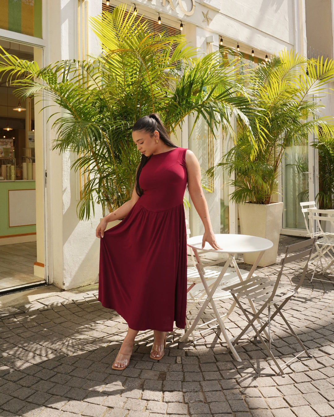 Maroon Boat Neck Drop Waist Midi Dress The Shopaholic Maroon Boat Neck Drop Waist Midi Dress The Shopaholic