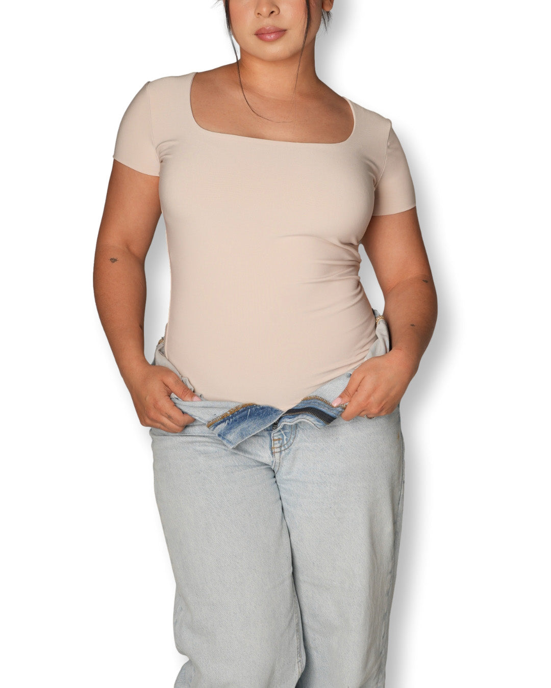 Tan Square Neck T-shirt