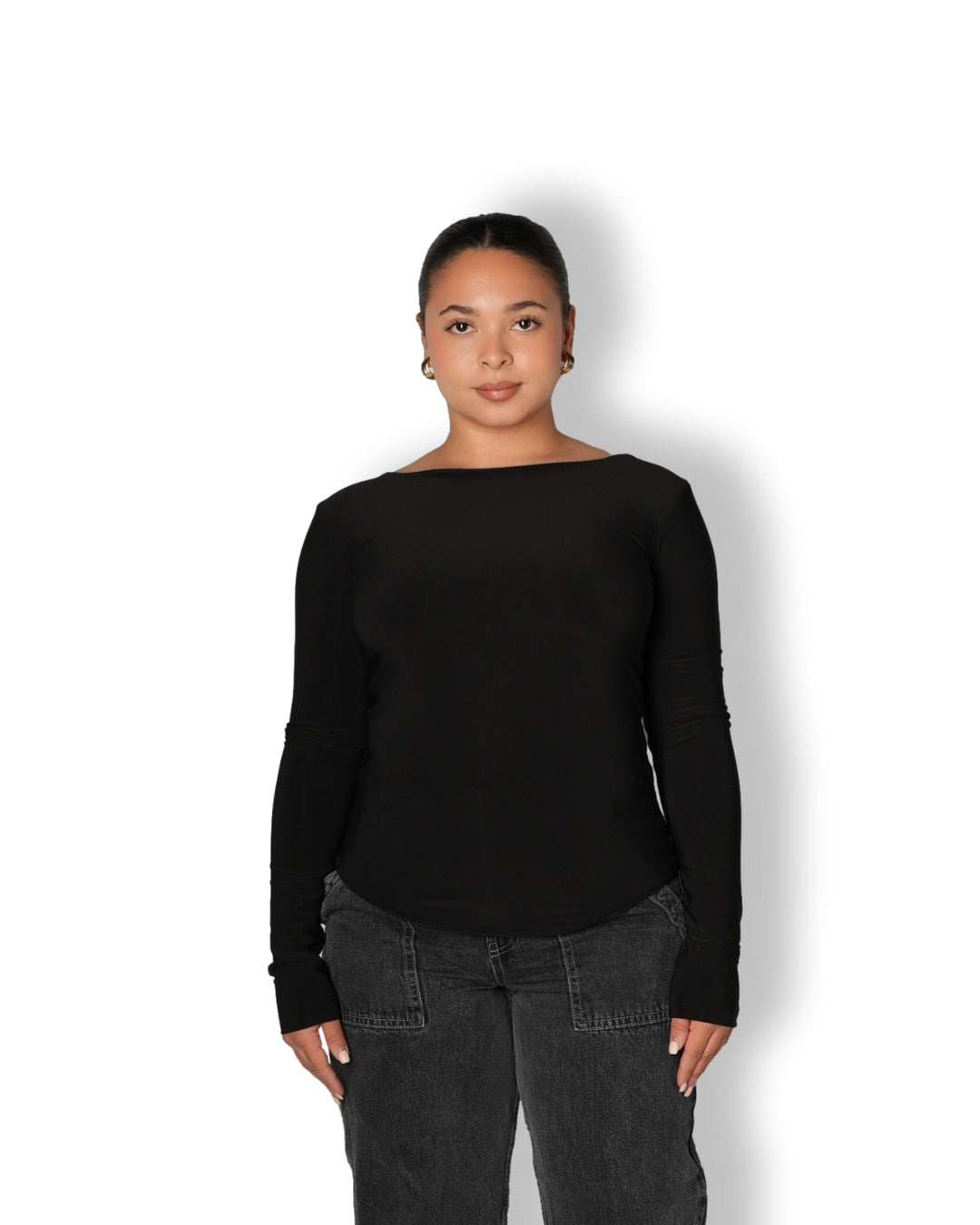 Black Boat Neck Top