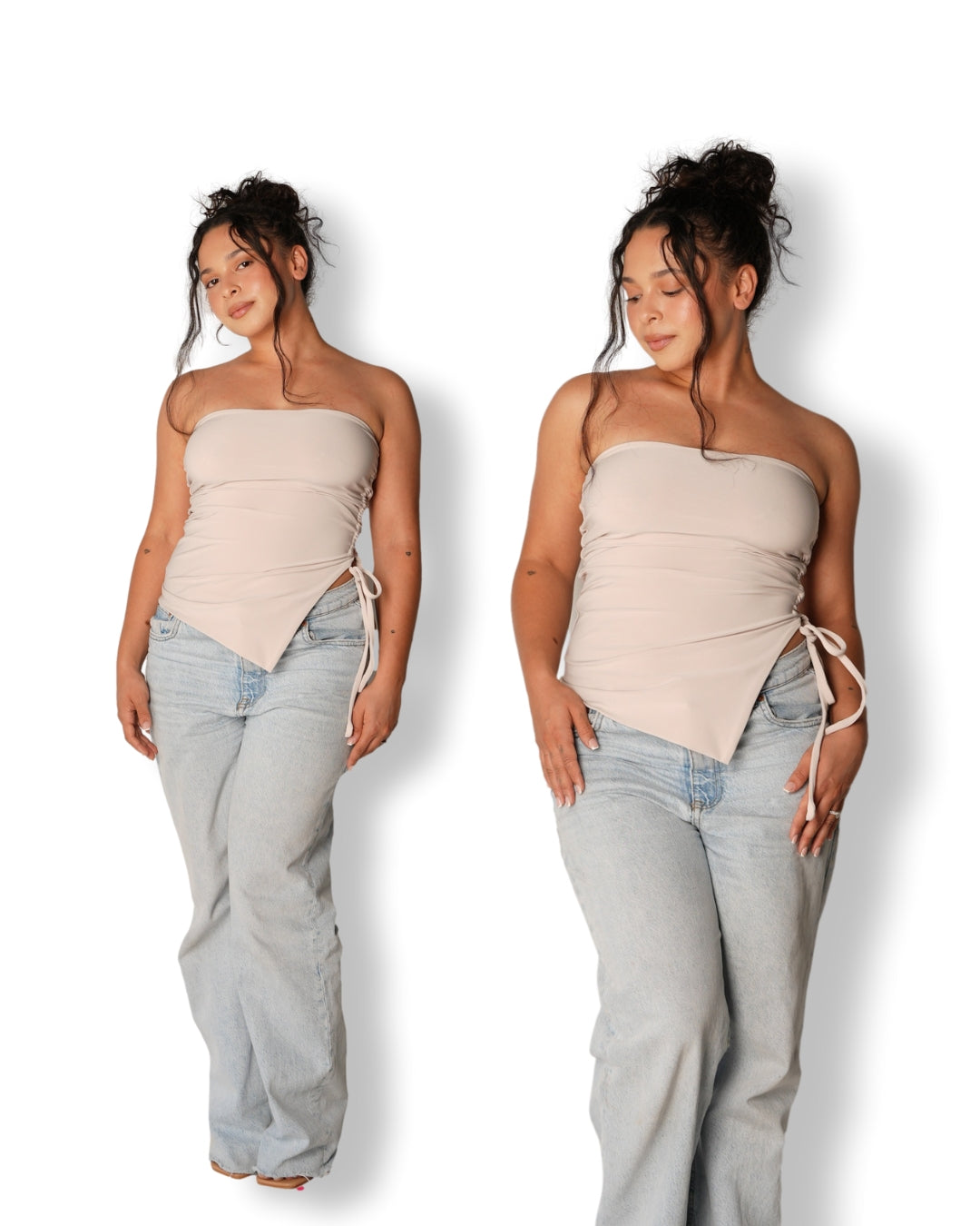 Tan Strapless Top with Side Slit