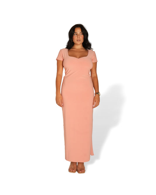 Medium: Apricot Short Sleeved Sweet-heart Dress