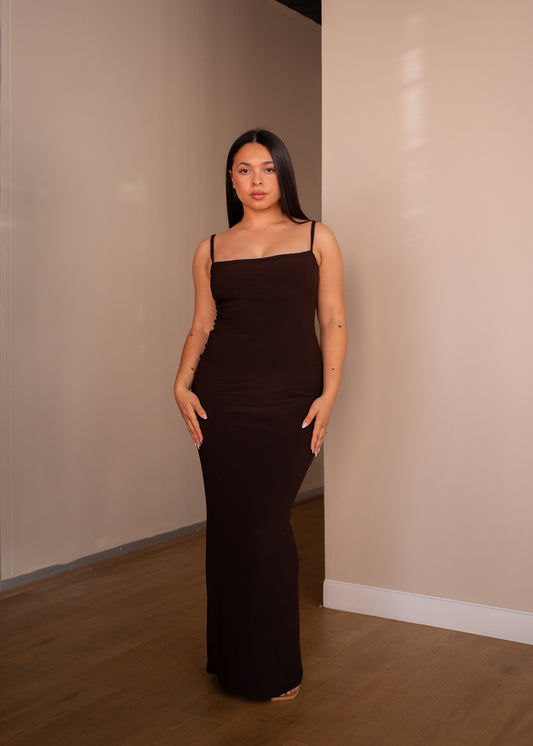 S | Chocolate Brown Sculpted Dress: Tall