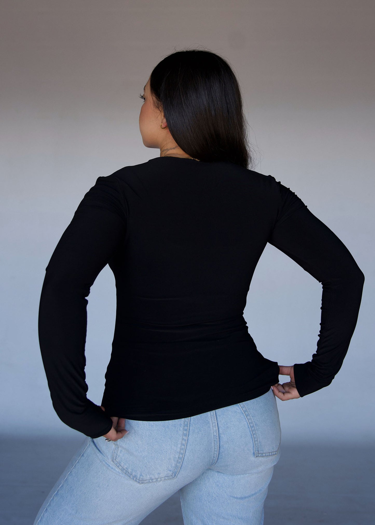 Black Square Neck Long Sleeved Top