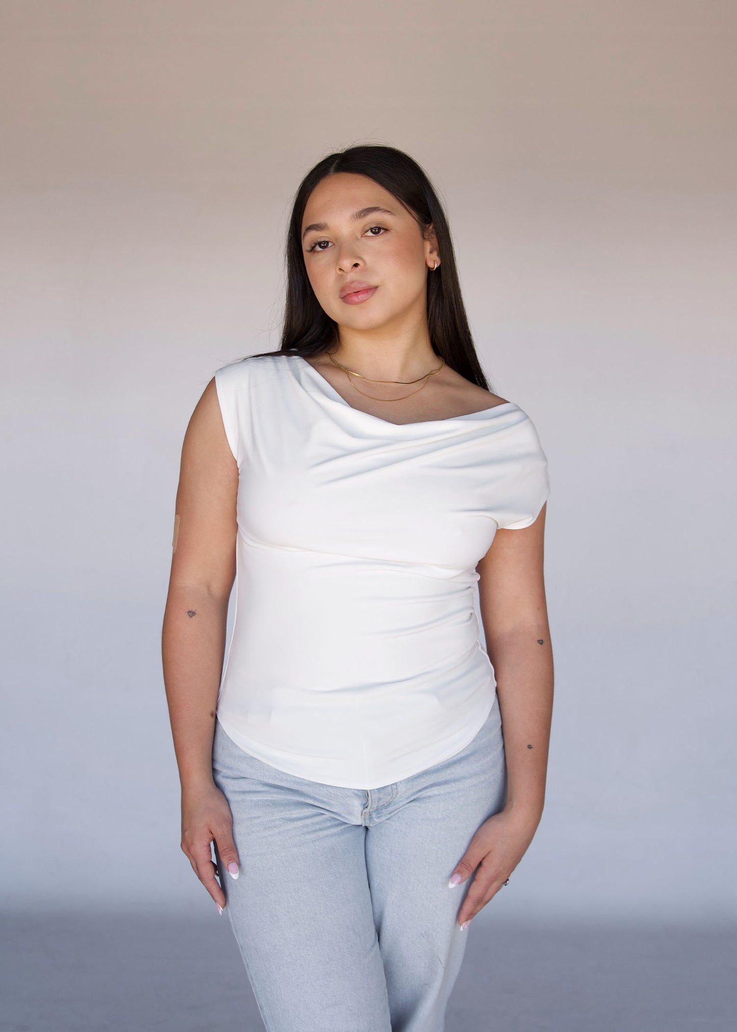 Cream Cowl Neck Top