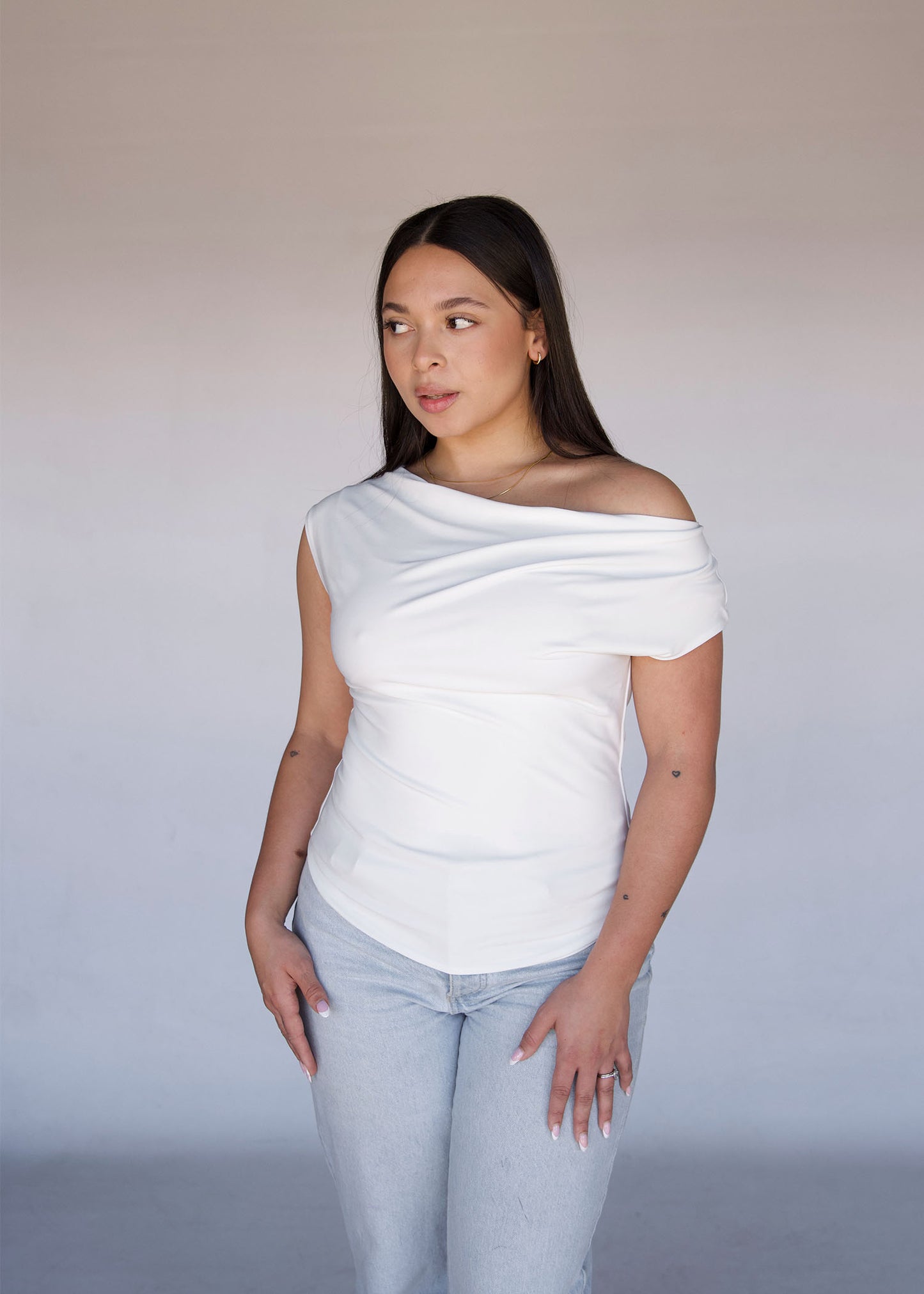 Cream Cowl Neck Top