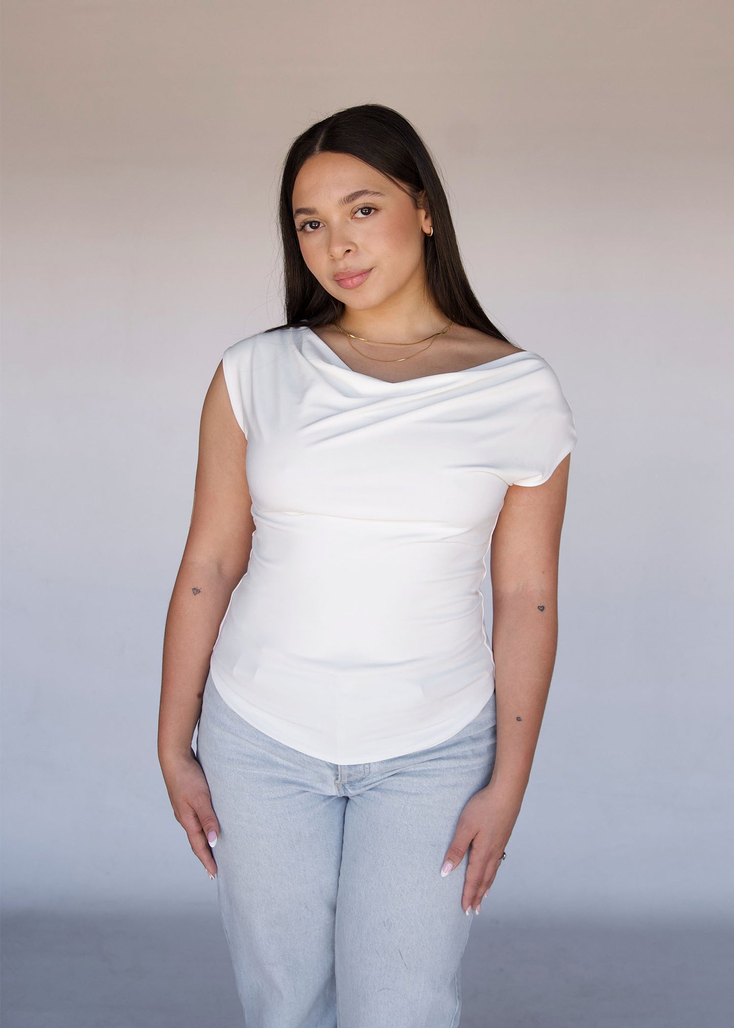 Cream Cowl Neck Top