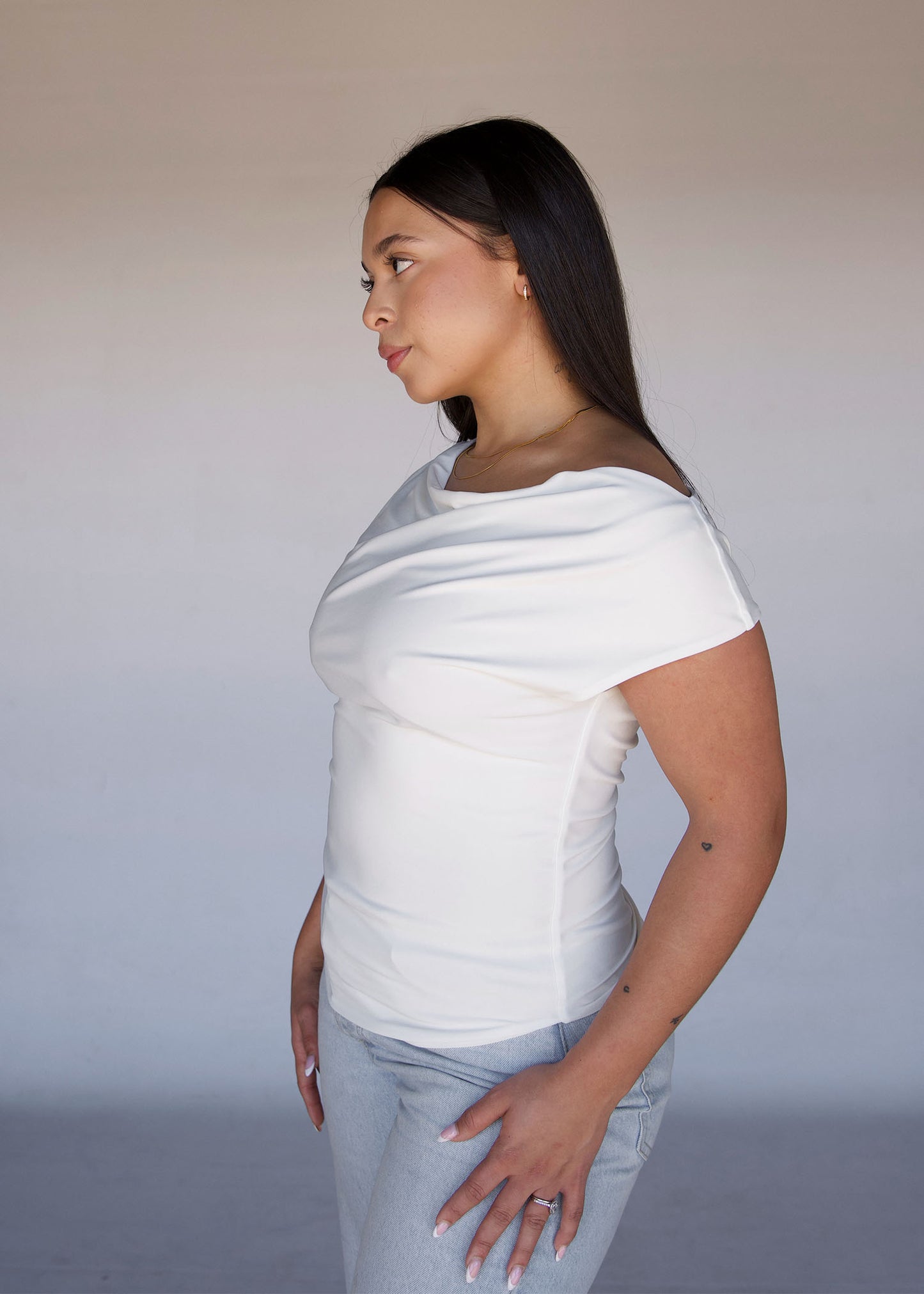 Cream Cowl Neck Top