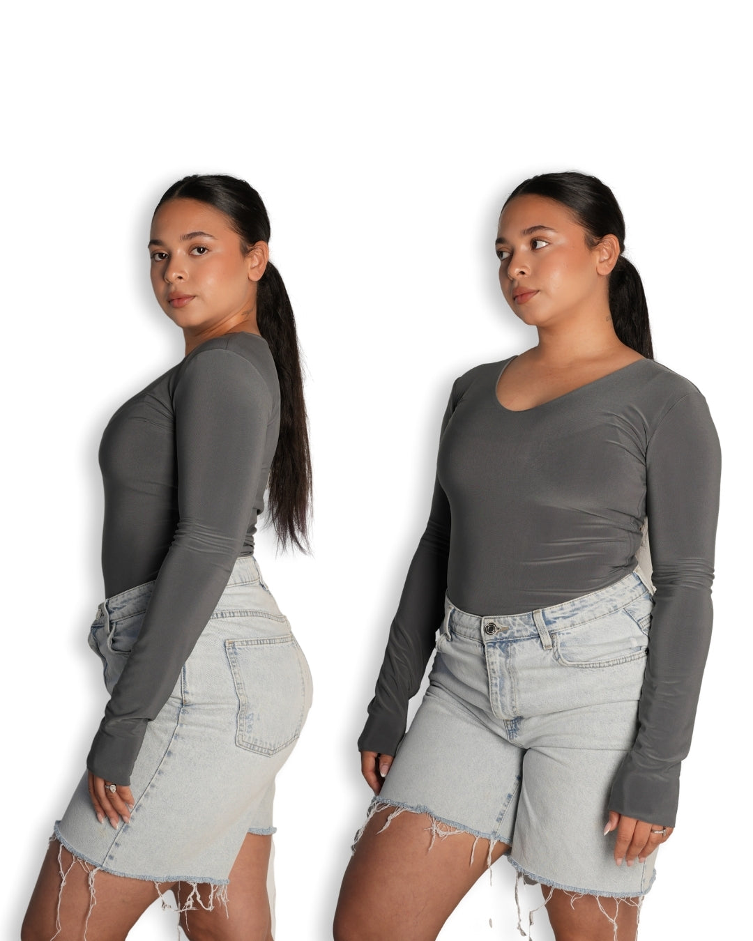 Grey Cowl Neck Top
