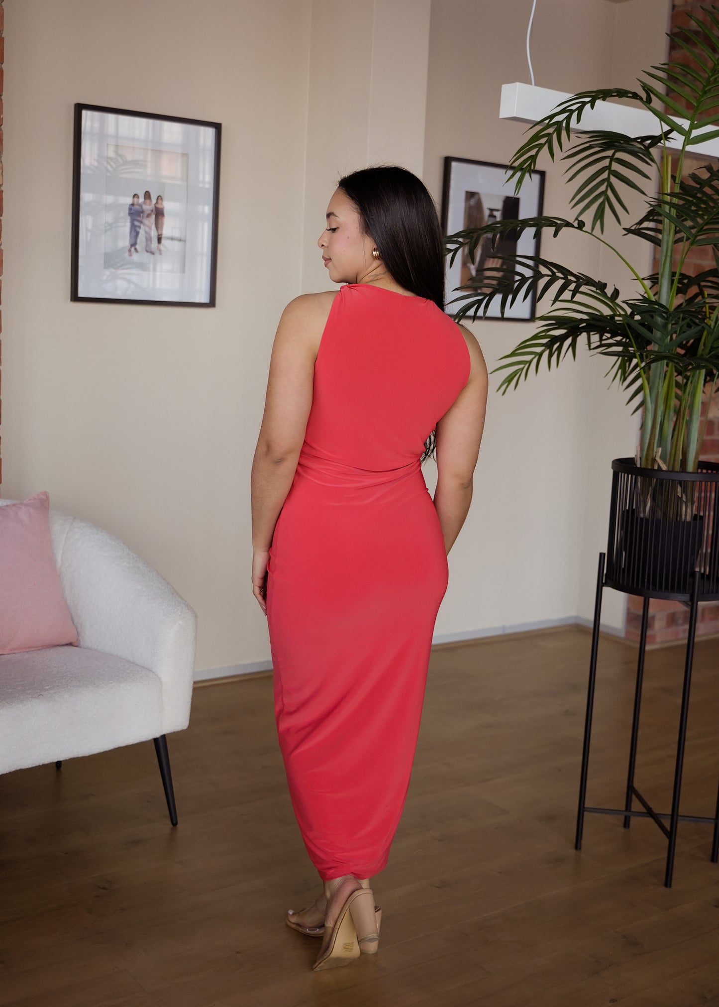 Burnt Orange Twisted Halter Neck Dress