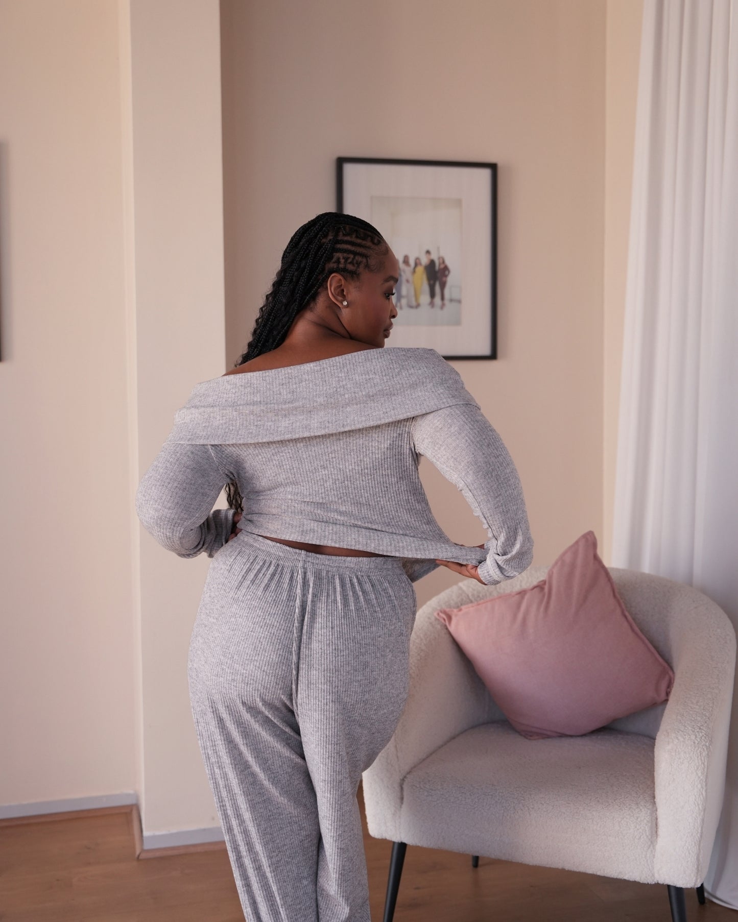 Grey Knit Straight Leg Pants