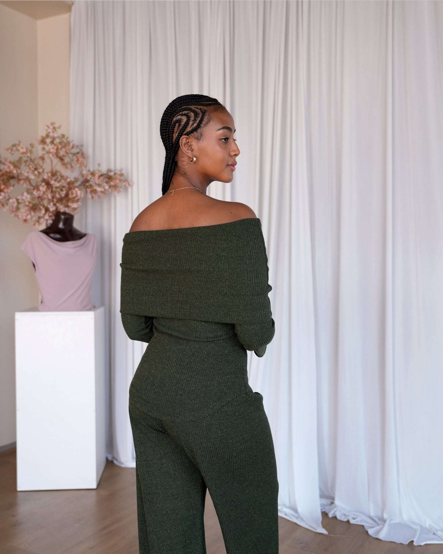 Military Green Knit Straight Leg Pants
