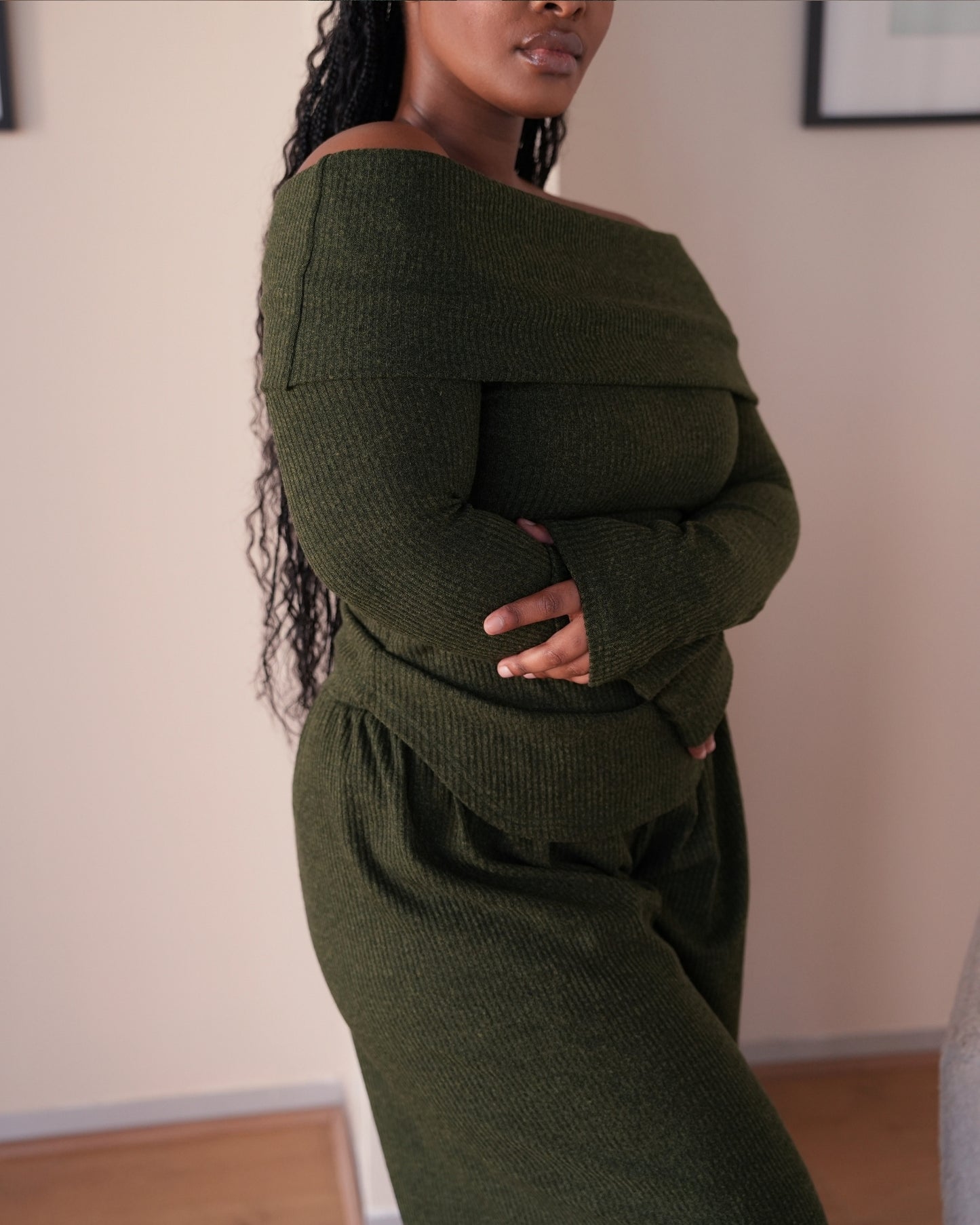 Military Green Knit Straight Leg Pants