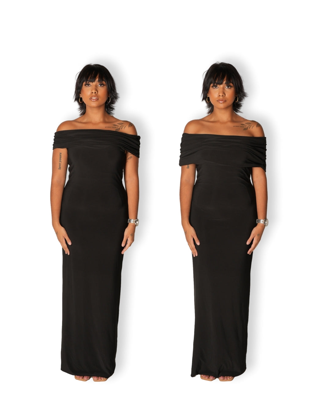 XS | Black Off-shoulder Bardot Sculpted Dress