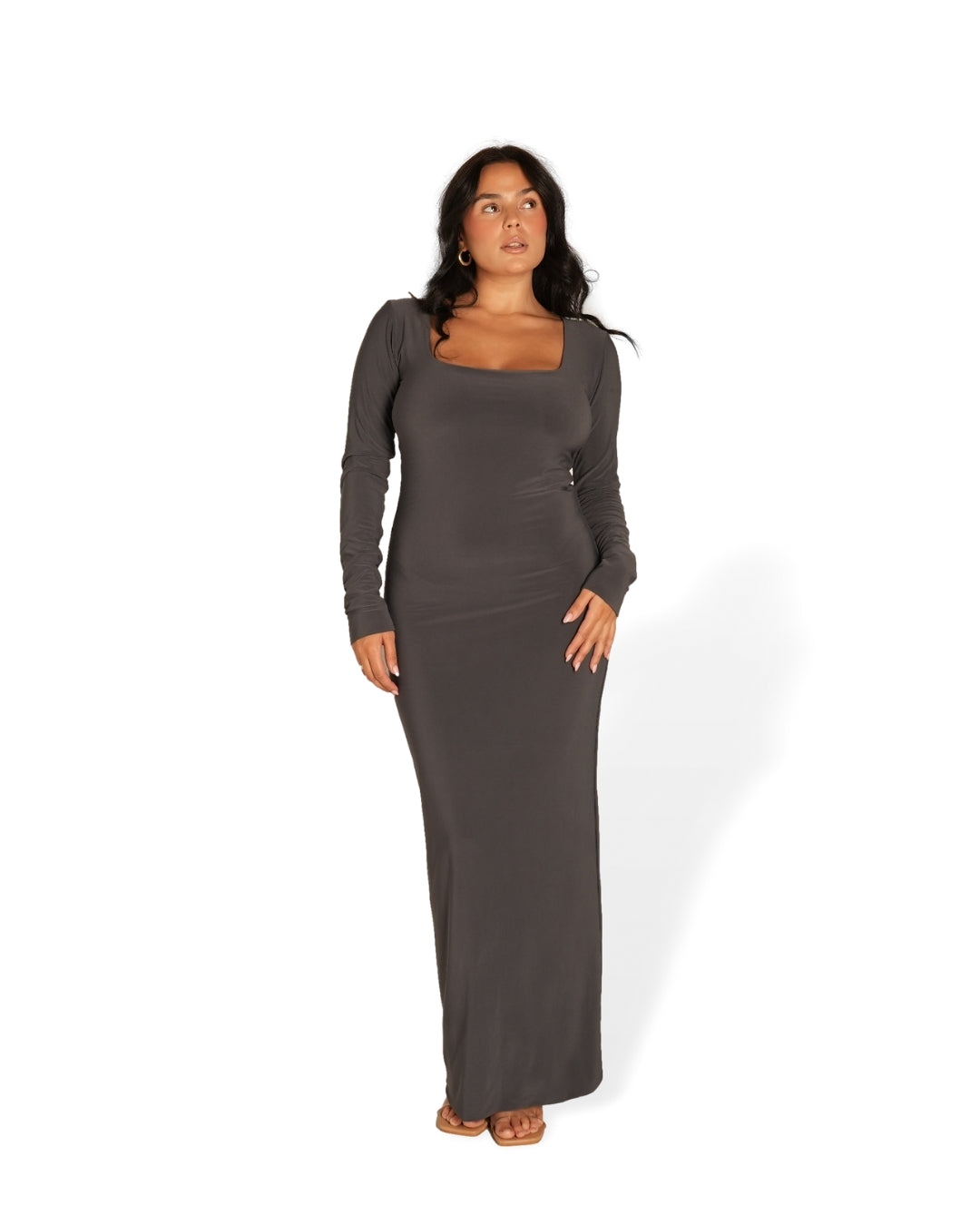 Grey Long-sleeved Sculpted Dress