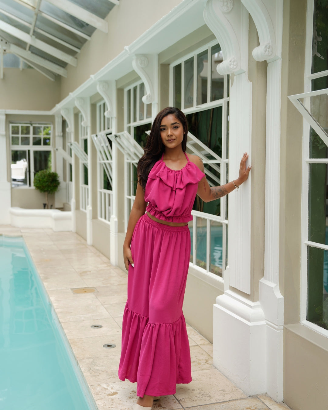 Magenta Crinkle Single Tiered Skirt