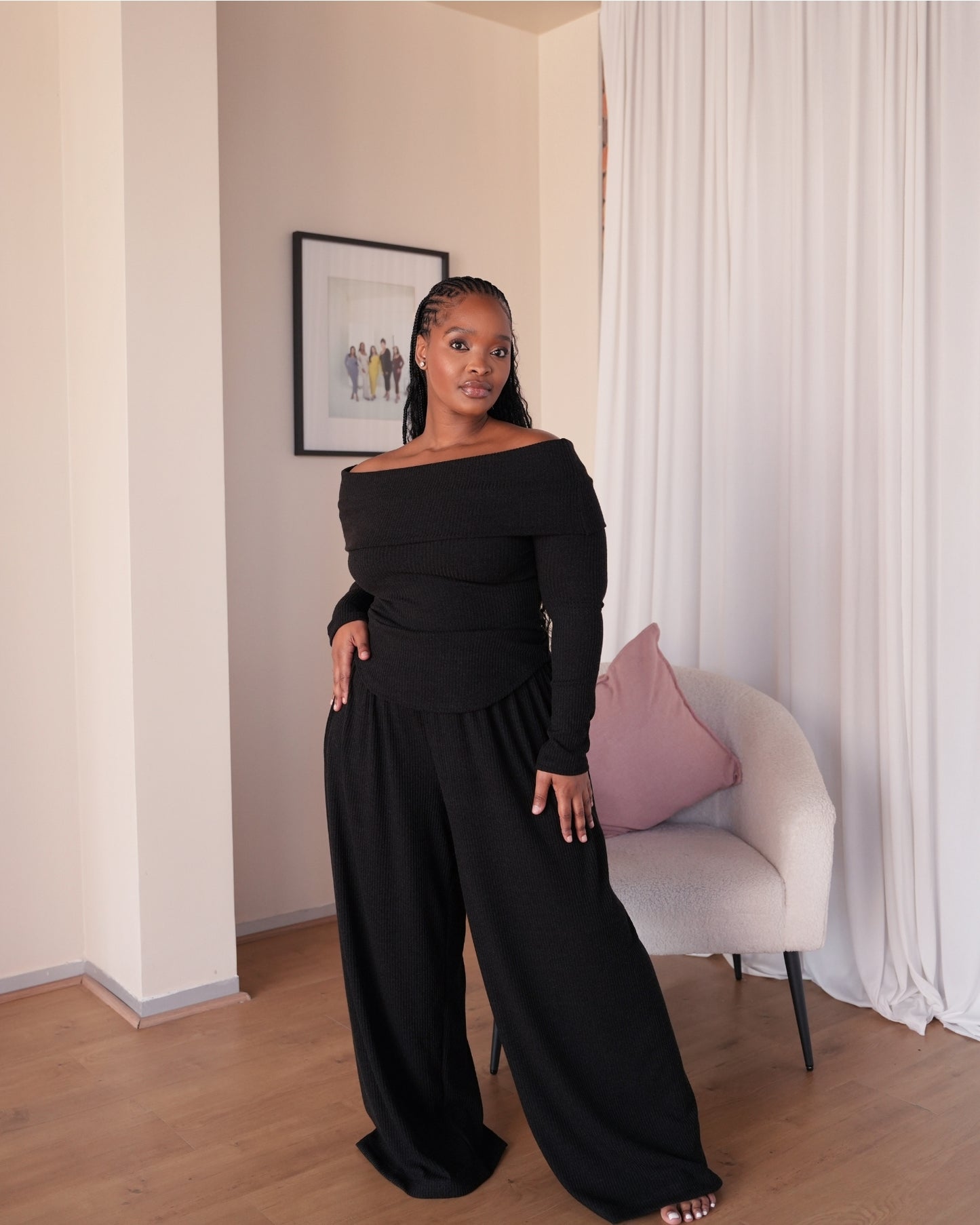 Charcoal Knit Straight Leg Pants