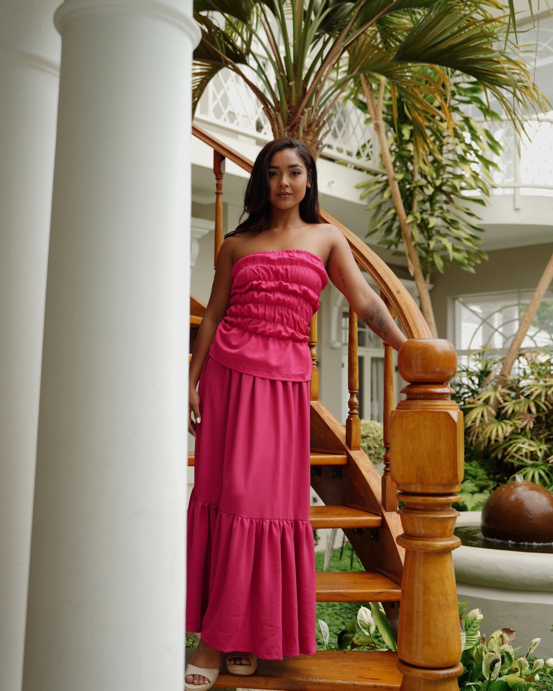 Magenta Crinkle Single Tiered Skirt