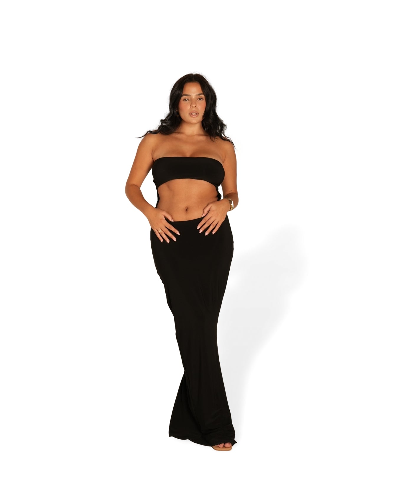 Black Strapless Dress with Keyhole Cut-Out