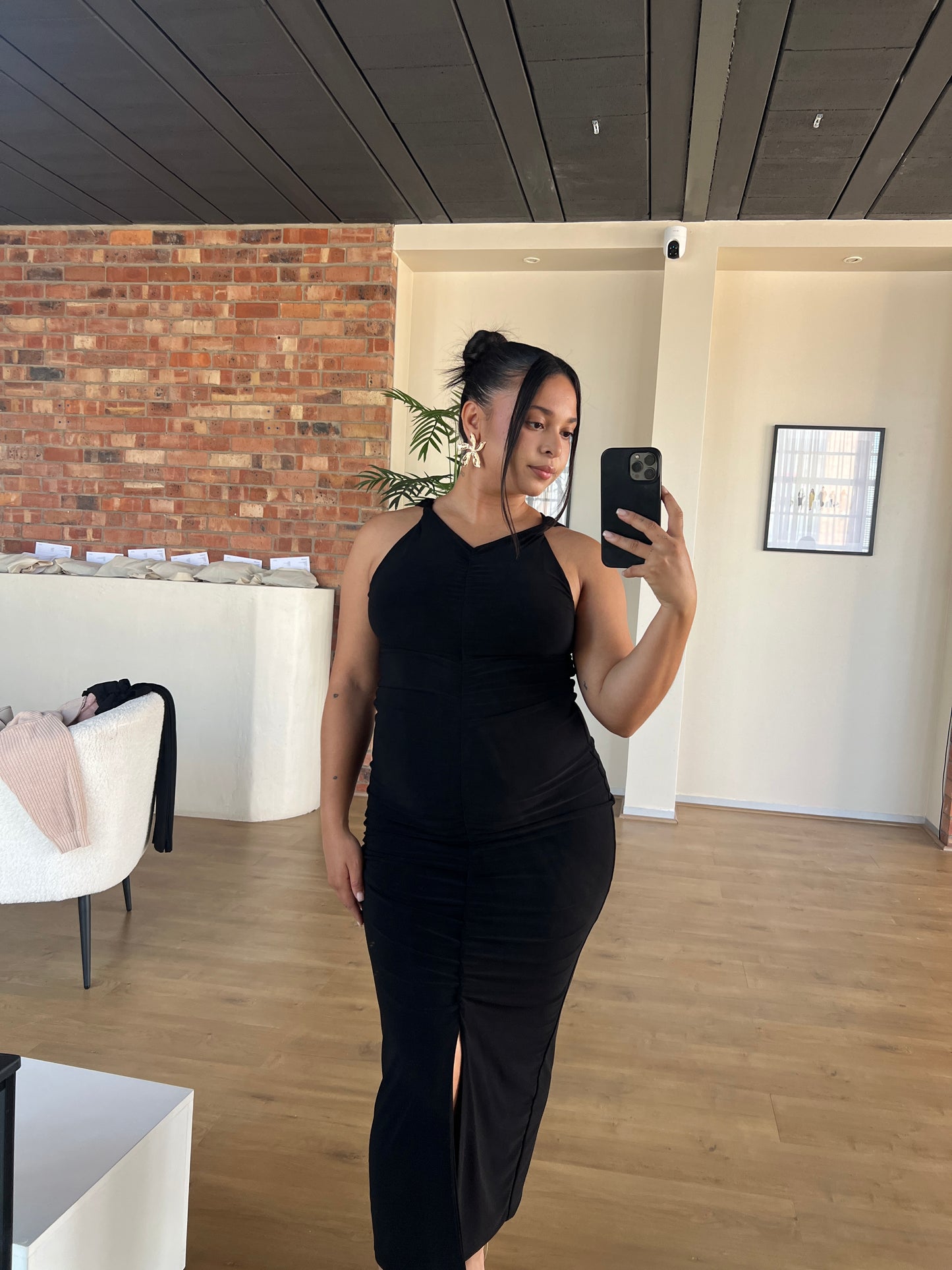 S | Black Twisted Halter Neck Dress