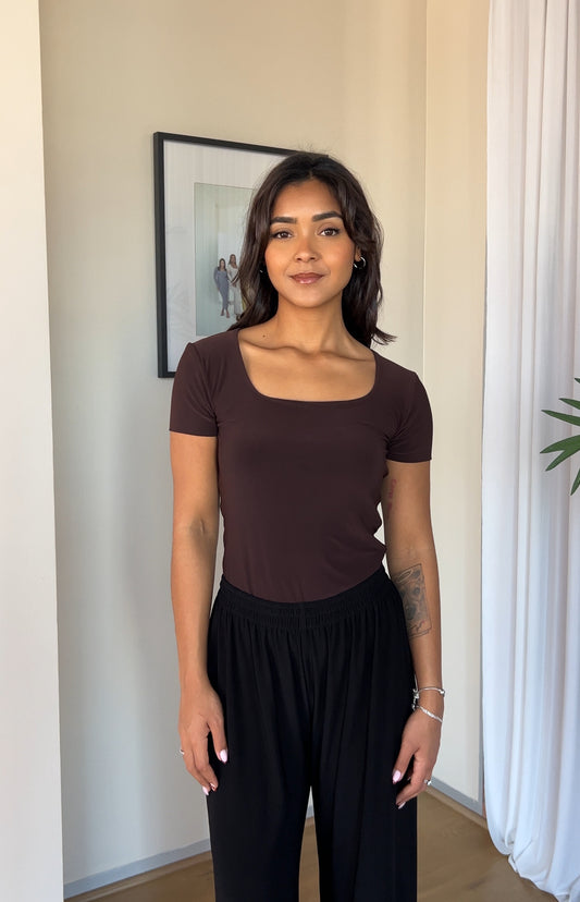 XS | Chocolate Brown Square Neck T-shirt