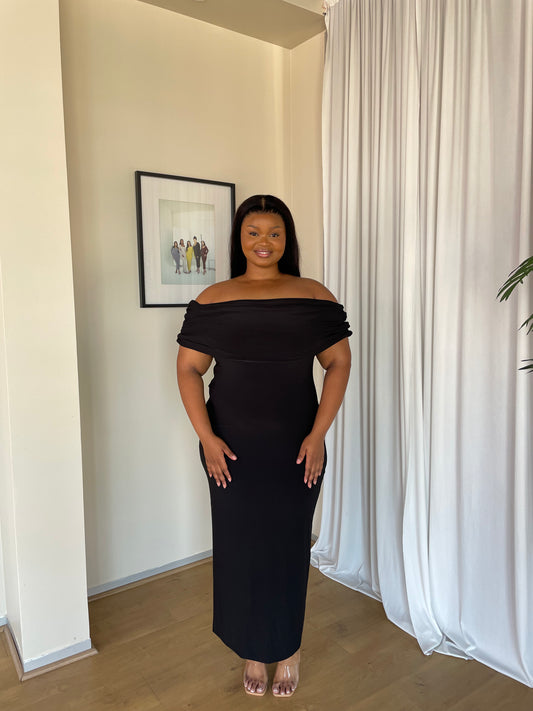 XL | Black Off-shoulder Bardot Sculpted Dress