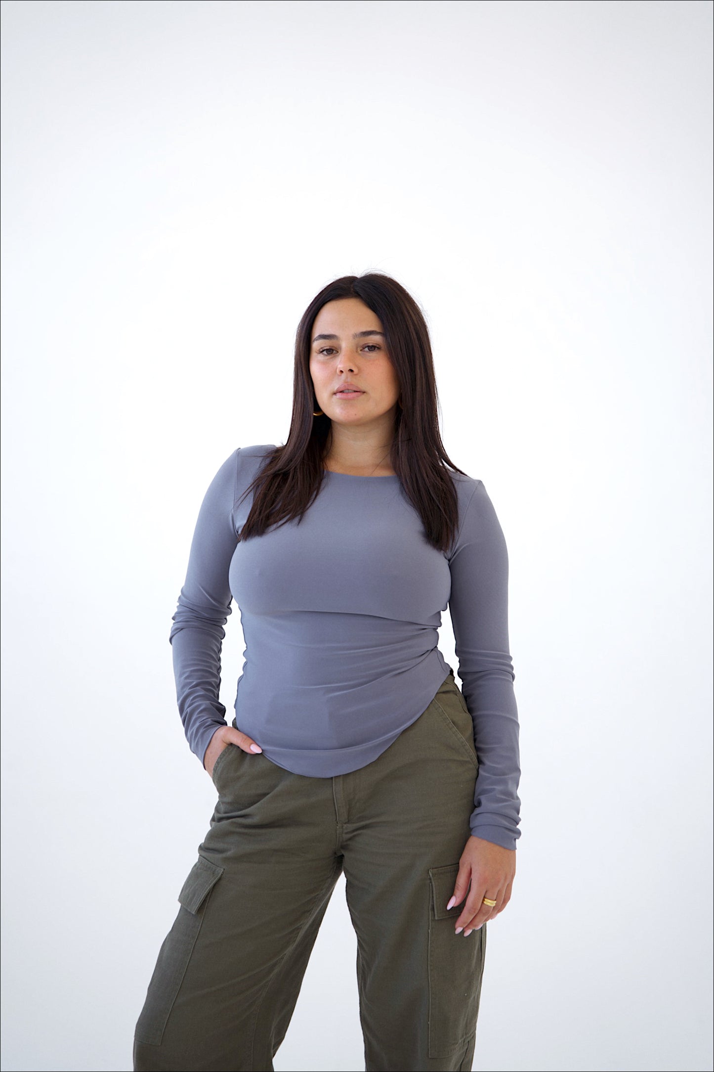 Grey Boat Neck Top
