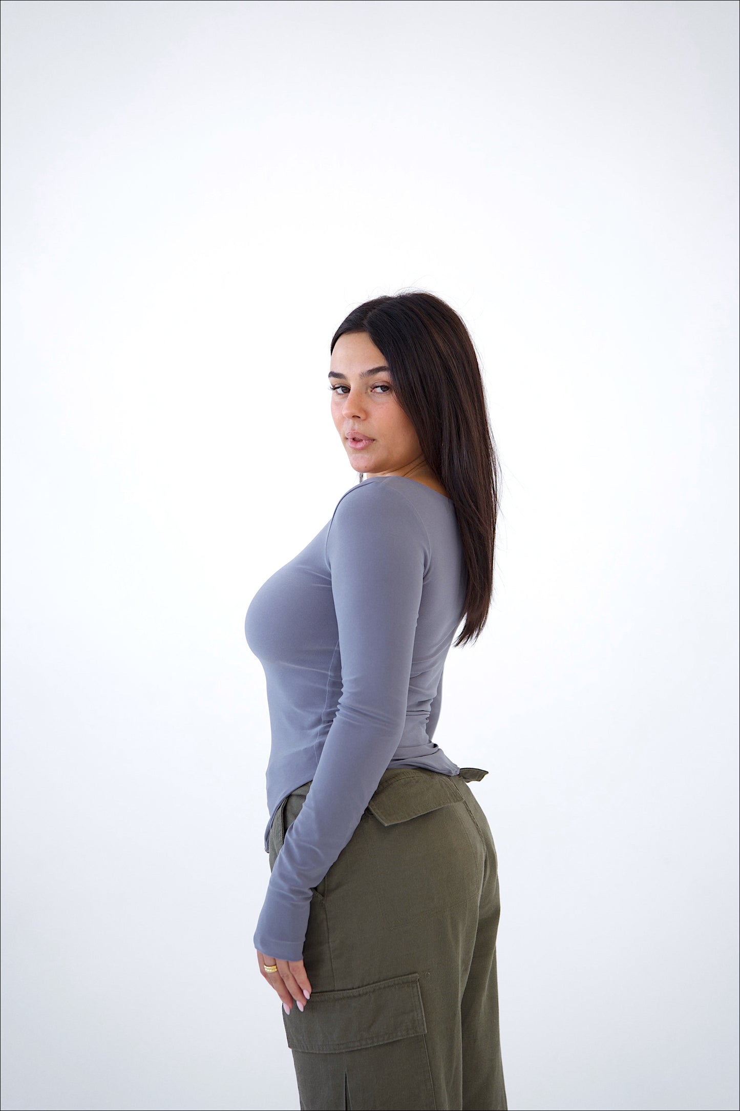 Grey Boat Neck Top