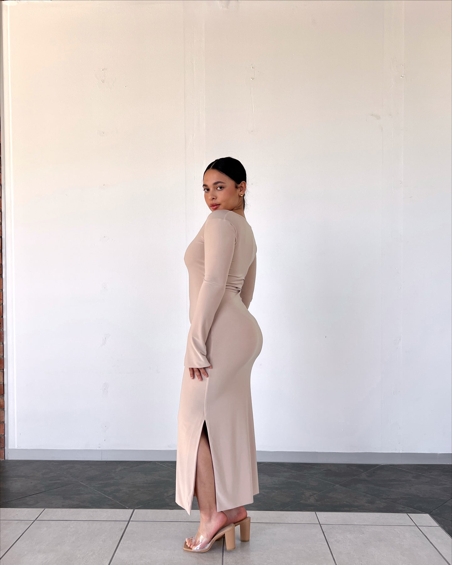Tan V-neck Reversible Dress