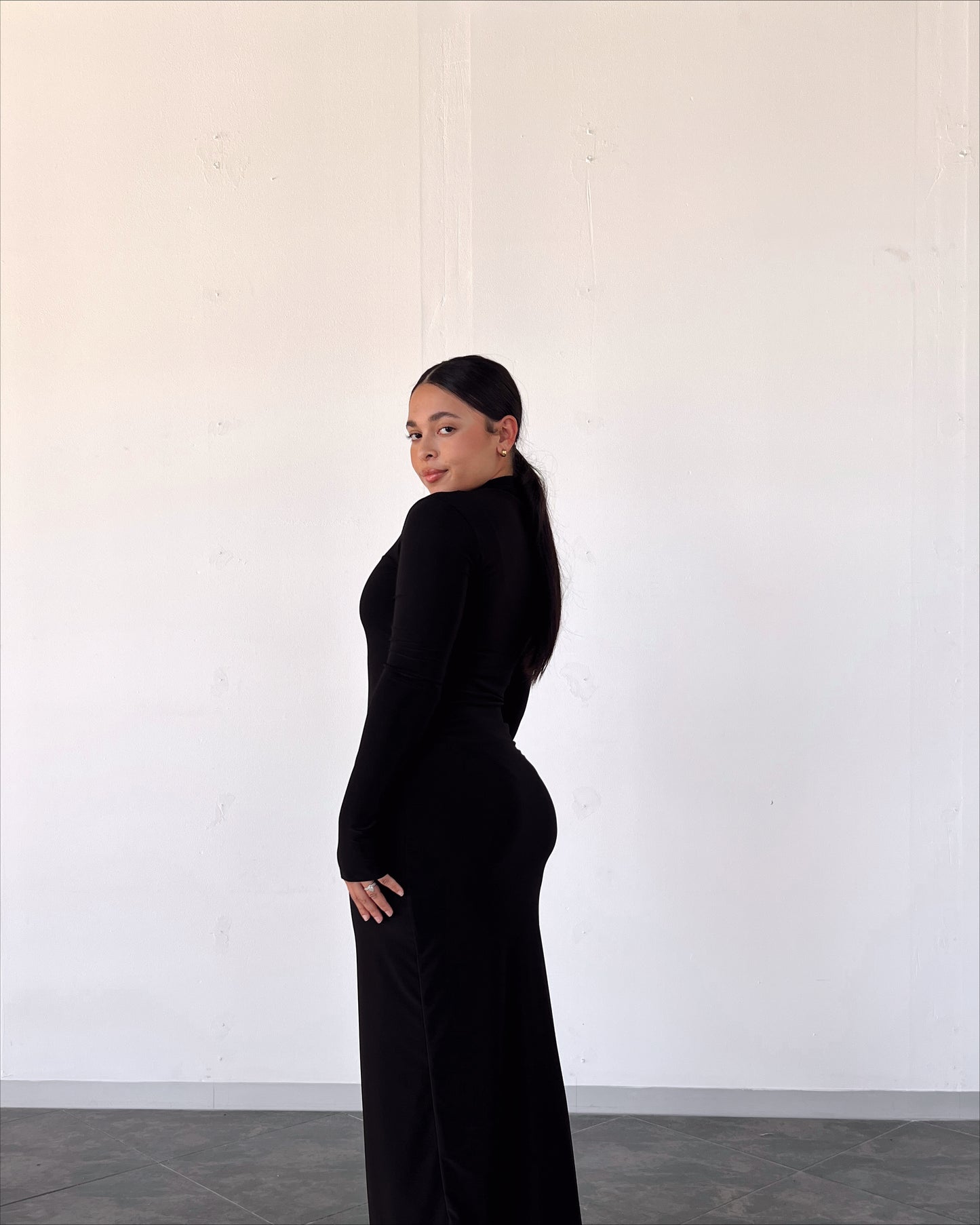 Black Turtle Neck Long Sleeve Dress