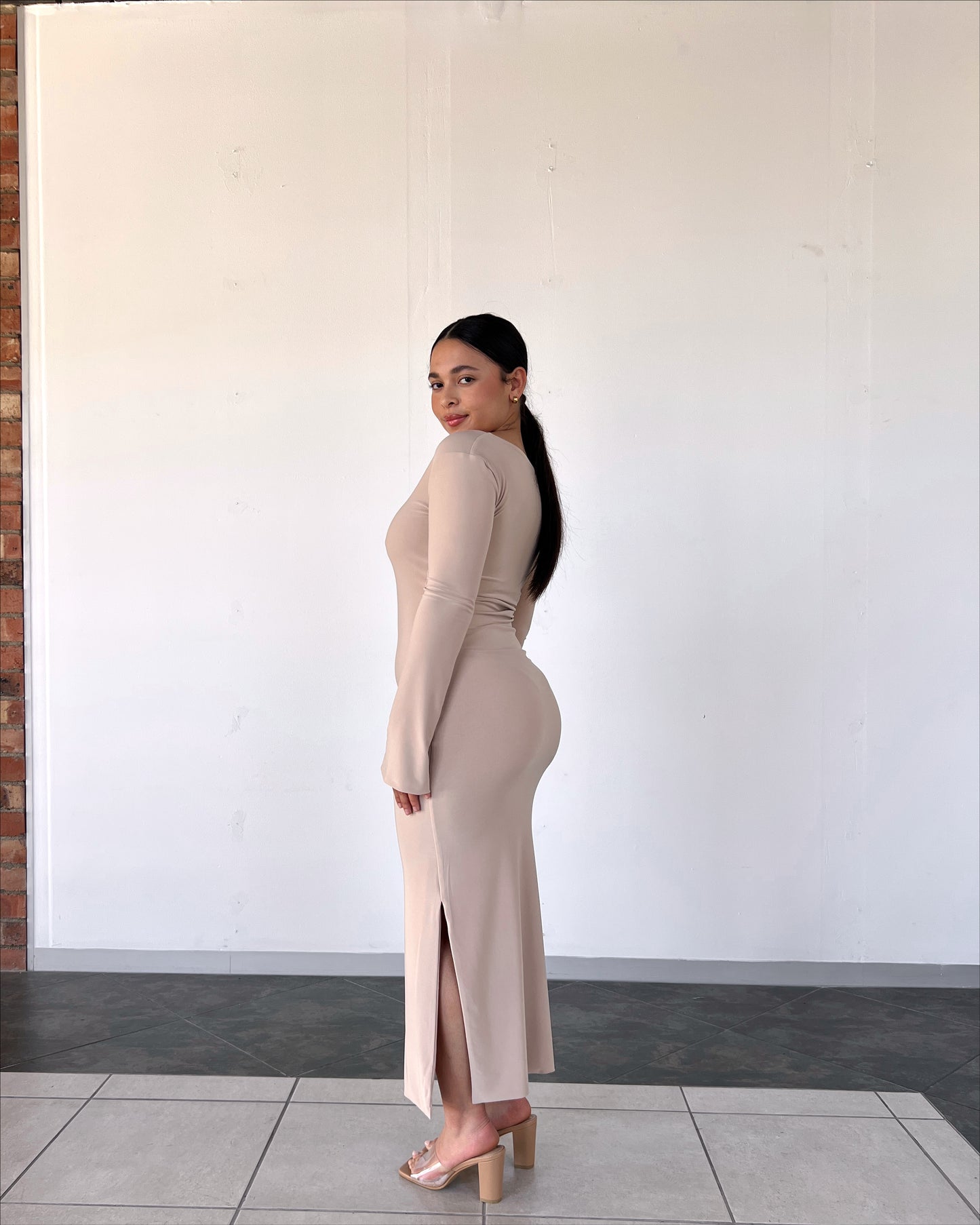 Tan V-neck Reversible Dress