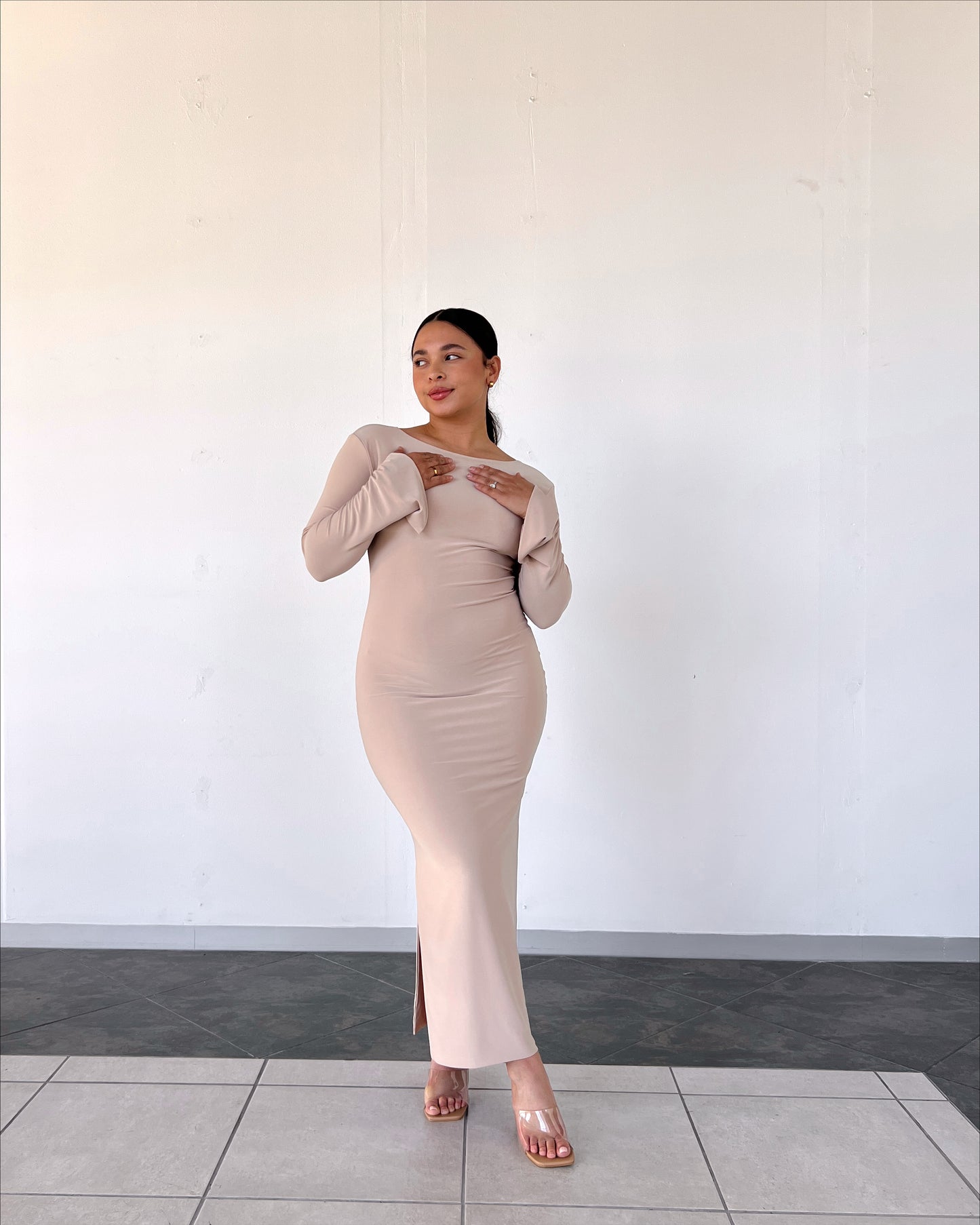 Tan V-neck Reversible Dress
