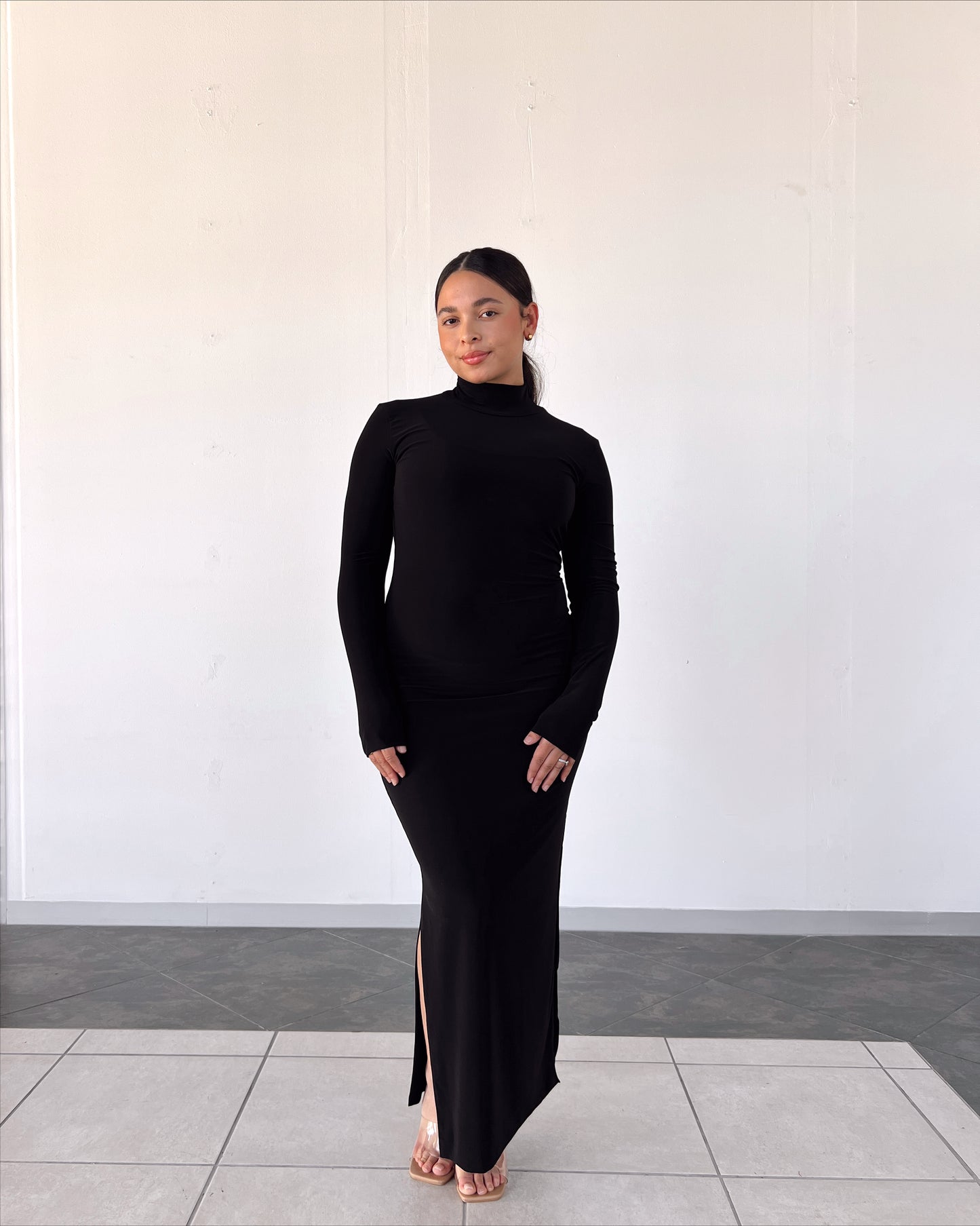 Black Turtle Neck Long Sleeve Dress