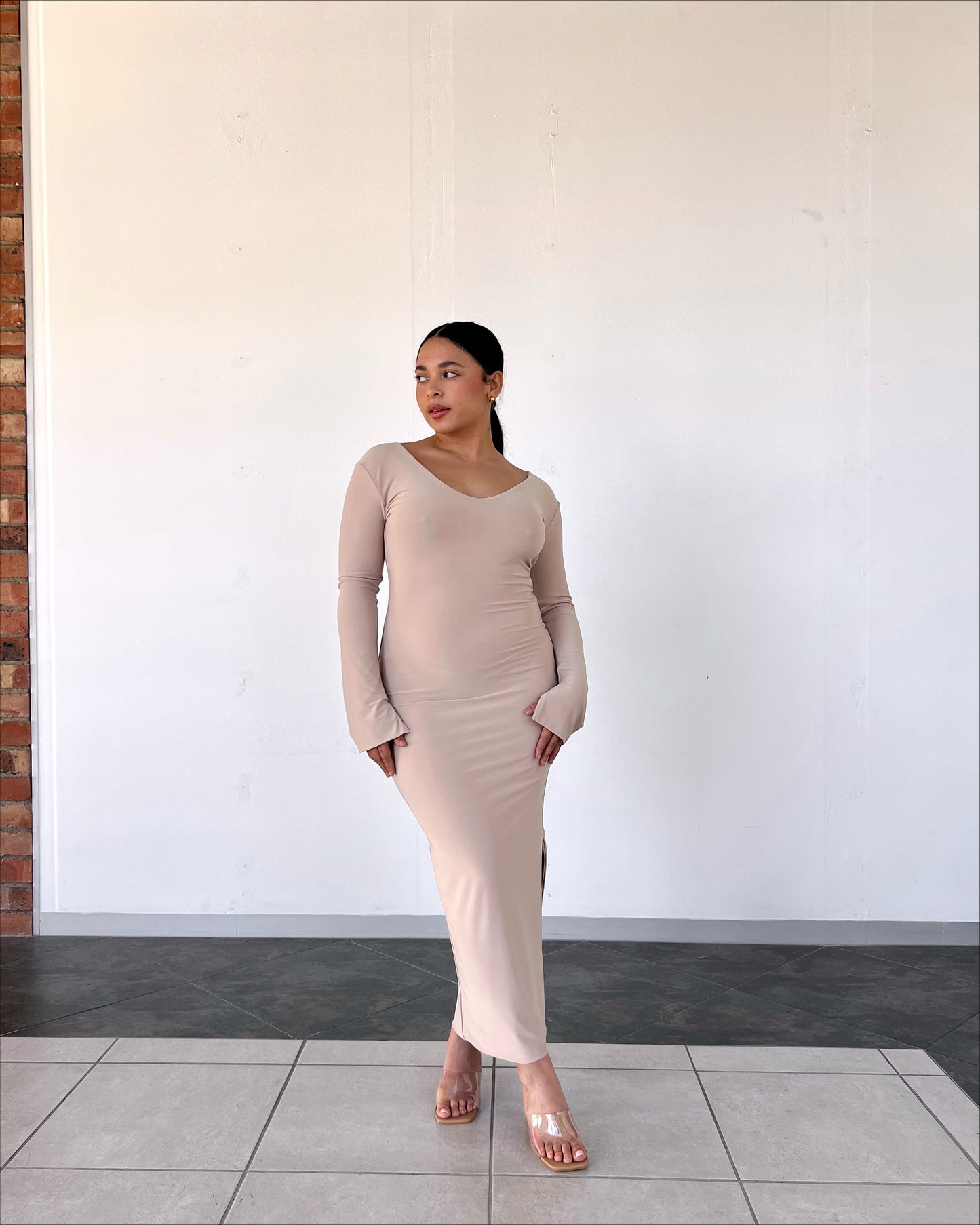 Tan V-neck Reversible Dress