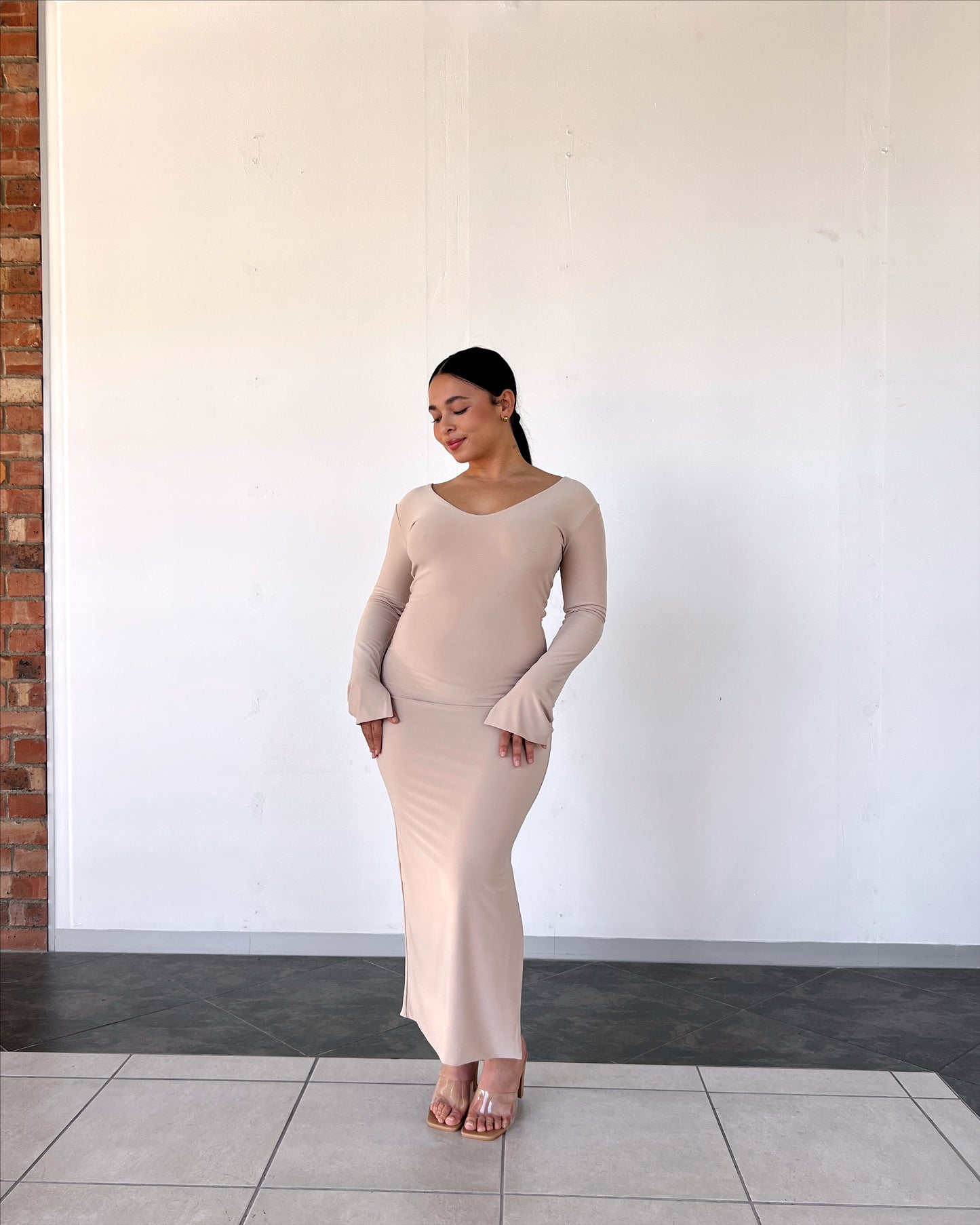 Tan V-neck Reversible Dress