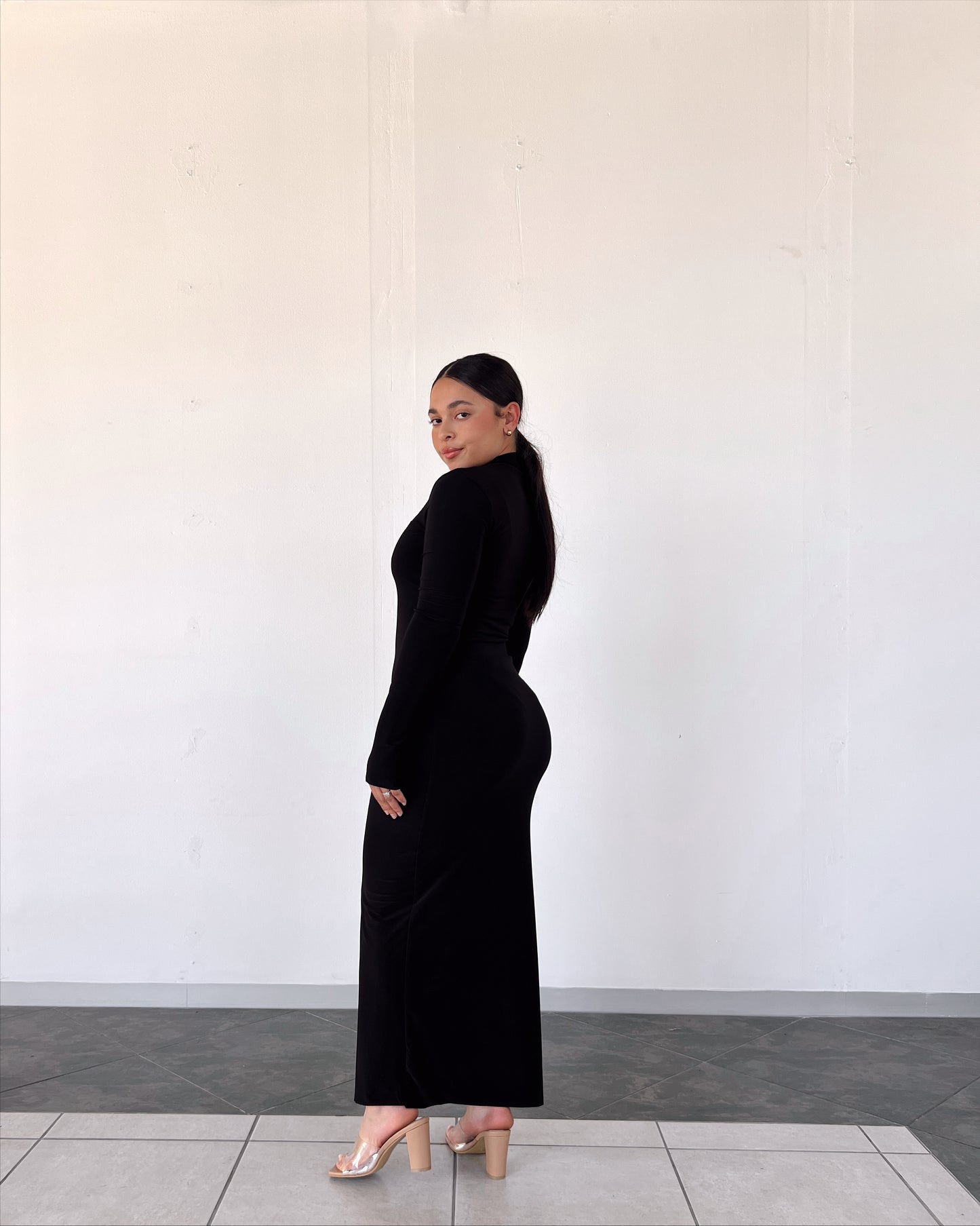 Black Turtle Neck Long Sleeve Dress