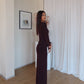 Chocolate Brown Crew-Neck Sculpted Dress with Long Sleeves