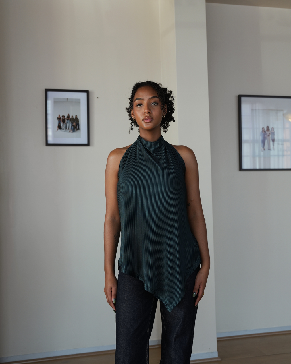Emerald Pleated Halter Neck Top