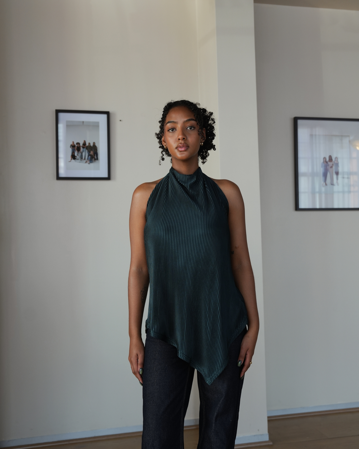 Emerald Pleated Halter Neck Top