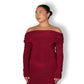 Maroon Bardot Sculpted Dress with Long Sleeves