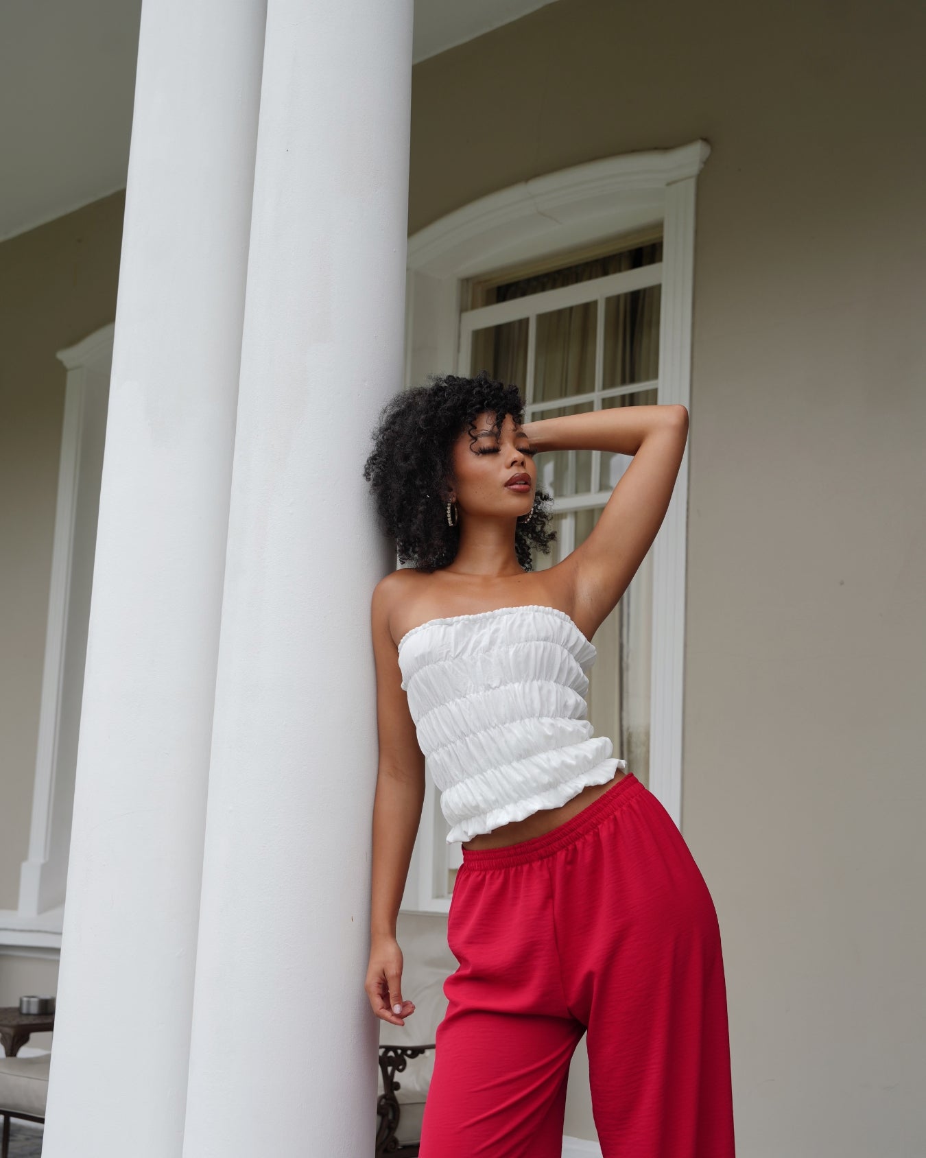 Ivory Crinkle Strapless Bubble Top