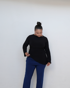 Black Smooth Asymmetrical Bell Sleeve Top