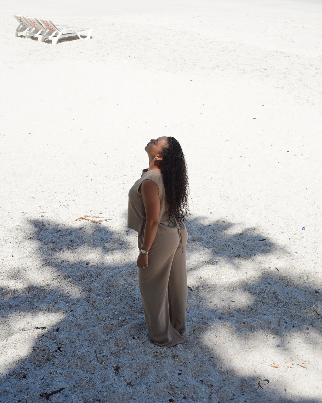 L | Beige Crinkle Sleeveless Top